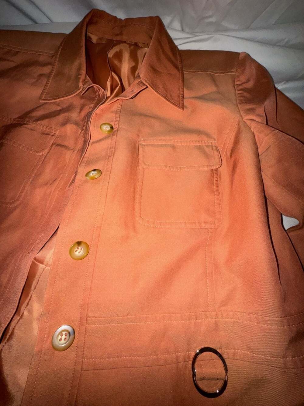 Talbots Safari Jacket Size 14 Orange Button Up Utility Pocket - Picture 3 of 11